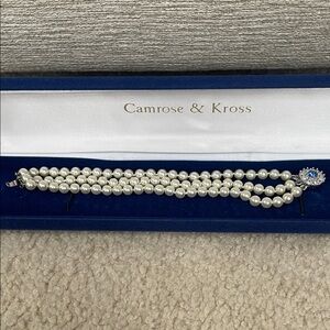 White Triple-Strand Pearl Bracelet with Crystal Clasp
